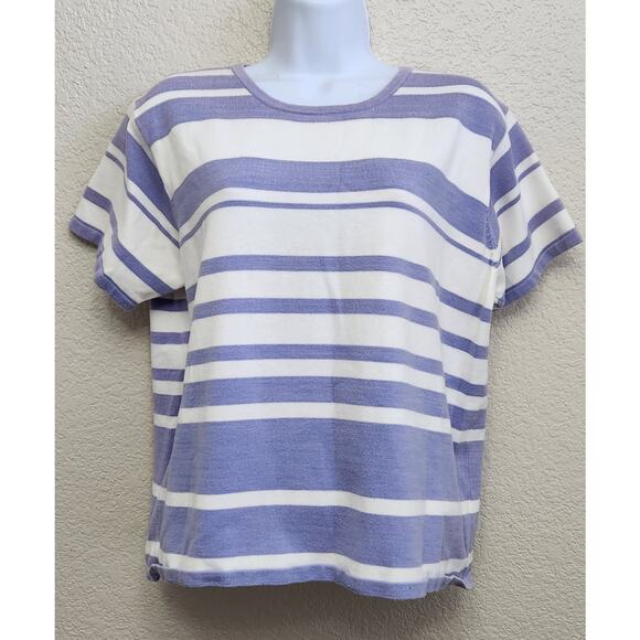 Draper's & Damon's Purple White Striped Sweater Top LP Lightweight Soft Stretch - Picture 1 of 4